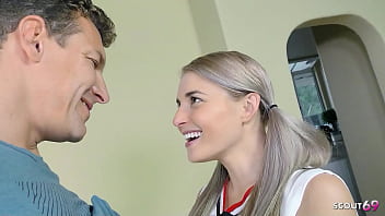 Flexible blonde small tits teen cheerleader talk to hard fuck by step-dad before massive facial cumshot