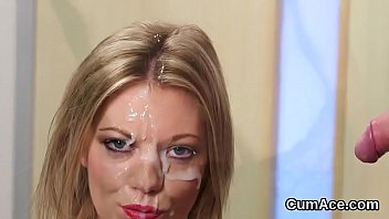 Kinky stunner gets cum load on her face swallowing all the jism