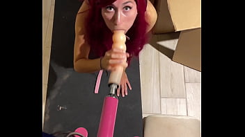 Sex machine fucks deep throat with huge dildo teen cat girl sucking sex toy hardcore fetish blowjob