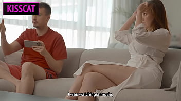 What if step mom catches step son jerking on couch joins for mutual sucks hard fucks with facial