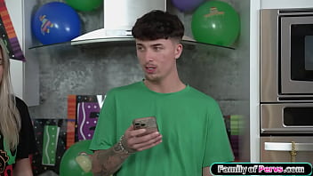 Stepbro finds his stepsisters raven lane and thea summers heated up form their hot sauce babes have no milk so he offer his cum