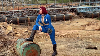 Fallout cosplay - redhead beauty rough fucks with stranger and receives two cumshots on the face and ass