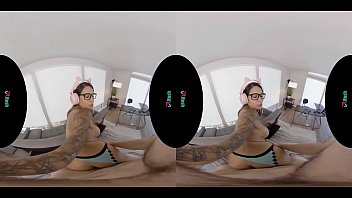 Busty brunette video game streamer fucks her boyfriend in virtual reality