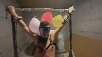 Dominant girl mistress tied bondage guy at car parking sucked and fucked his mouth with dildo femdom teens