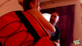 A bald man engaged in sexual intercourse with a punk-looking woman in her unclean posterior resulting in her vocalizing distress