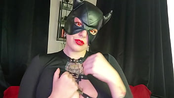 Busty hellgirl didn't wait for her hellboy and started fucking her hellish wet pussy with a big dildo