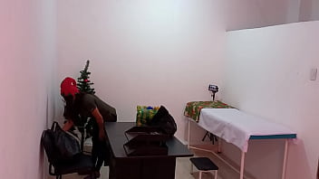 The nurse is caught in the hospital decorating the doctor's office and getting super sexy and hot