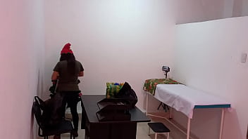 The nurse is caught in the hospital decorating the doctor's office and getting super sexy and hot