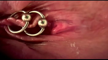 Extreme close up rubbing my pierced clit by makeup brush and huge orgasm make me completely wet my pussy