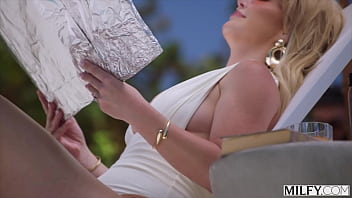 A stay-at-home-blonde is the dirtiest thing in her pool and it's the pool boy's job to clean up every inch