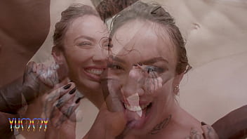 Sexy latina nina costa getting fucked by three big cocks with intense double penetration and cum swallow