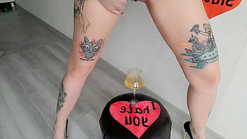 Golden rain from dominatrix nika mistress congratulates you on valentine's day and gives you a golden cocktail
