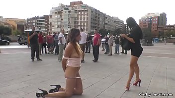Mistress sandra romain walks and disgraceshot brunette in public streets of madrid