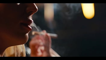 Horny blonde smoker with red lips - sharon white spitting on thick cock while smoking cigarette