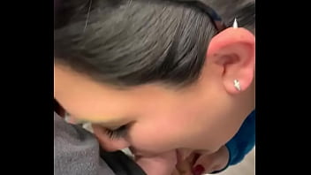 wife sucking cock in store