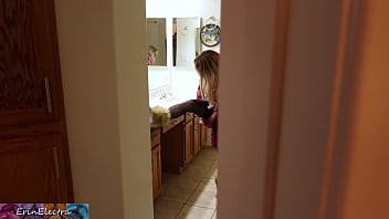 son watching mother exercise