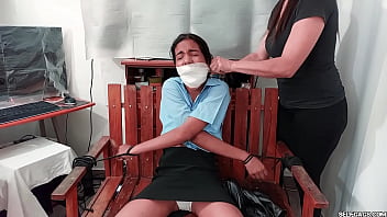 girl bound and gagged in bed and stripped