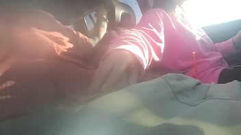 girl gives handjob while driving and eats cum off hand