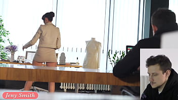 breast popping naked in office