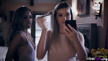 lesbian squeezing, licking, playing each others breast