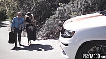 Petite MILF wife fucks her cheating hubby and his big boobs slutty side piece