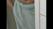 Brunette mom with natural tits invites guy to wash and fuck in the shower
