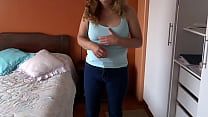 Stepmother masturbates next to with a huge cock, mutual masturbations, she cums and fills her tits with milk