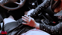 Kinky girlfriend sucks my cock on the drive home from the beach in the car