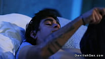 Rich guy Lucky Fate kissing and stripping sexy brunette babe Vanessa Sky then licking her over pink panties and fucking with big cock