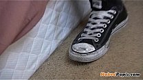 Latino jerking off his big uncut dick