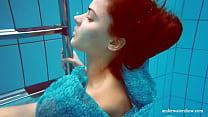 Marusia shows you her hairy sweet vagina in the pool