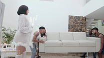 First TAP for the Sexy Brazilian Eva Perez she gets fucked by four big studs with DAP DP TP and lots of pee drinking