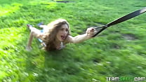 Petite teen gets caged and punished by some big cock giving some sloppy head and getting fucked doggystyle.
