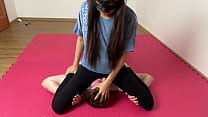 Domination Wrestling Facesitting Asian MILF Humiliated Husband
