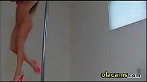 Busty blonde teen strip and dildoing pussy