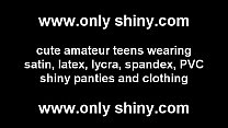 Skinny teen Michaela in shiny gold spandex