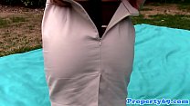 Slutty asian realtor rubs tight vag