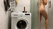 Masturbating with dildo in the bathroom while no one sees