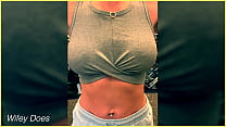 MILF works out braless with tight crop top