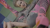 Ink-covered TEEN easing into a slow, intense anal stretch
