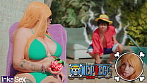 Cosplay - Nami SUPER TETONA es follada por el capitán Luffy dentro de su tripulación buscando el ONE PIECE.