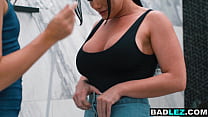 Slender MILF has her first milk enema experience along with her busty GF  Slender MILF has her first milk enema experience along with her busty GF