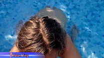 My step mom caught me naked in the pool and gave me a blowjob so I came in her mouth (4K)