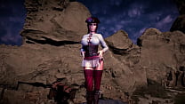 Leader of thieves Lara Croft shows her tanned body on the seashore