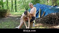 Nagging little bitch gets old cock punishment in the woods