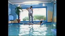 Threesome at hotel pool