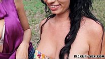 Two big boobs amateur sluts take turns fucking big cock