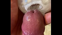 Man cums multiple times into weird sex toy with his big cock.