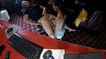 Hot Skinny Slut Sucks a Nerd's Cock Mid-Game