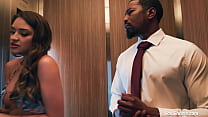 Gizelle Blanco meets both secret dates in the elevator.When one leaves shes pussy licked then the other comes back and she sucks bbc until shes caught